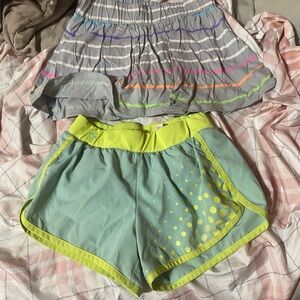 Girls' Light Blue Shorts with Lime Trim and Gray Skort Set